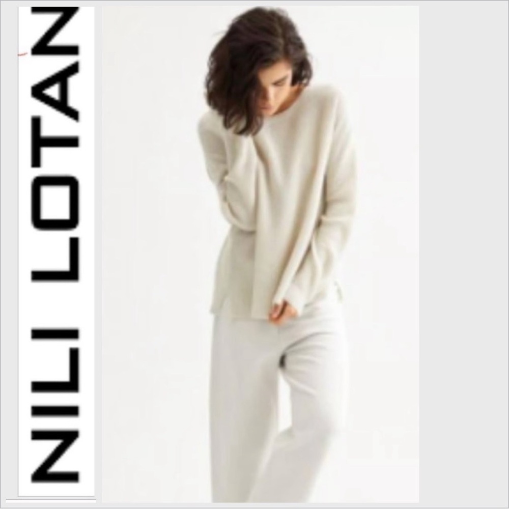 NILI LOTAN  ivory cashmere relaxed ribbed knit sweater XS oversized